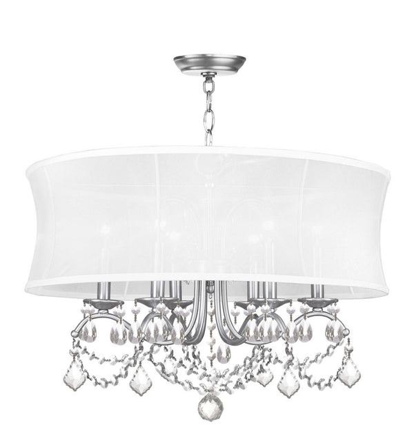 HomeRoots Six Light Dimmable Chandelier with Modern Cylinder Shades for Versatile Home Lighting Solutions 687804