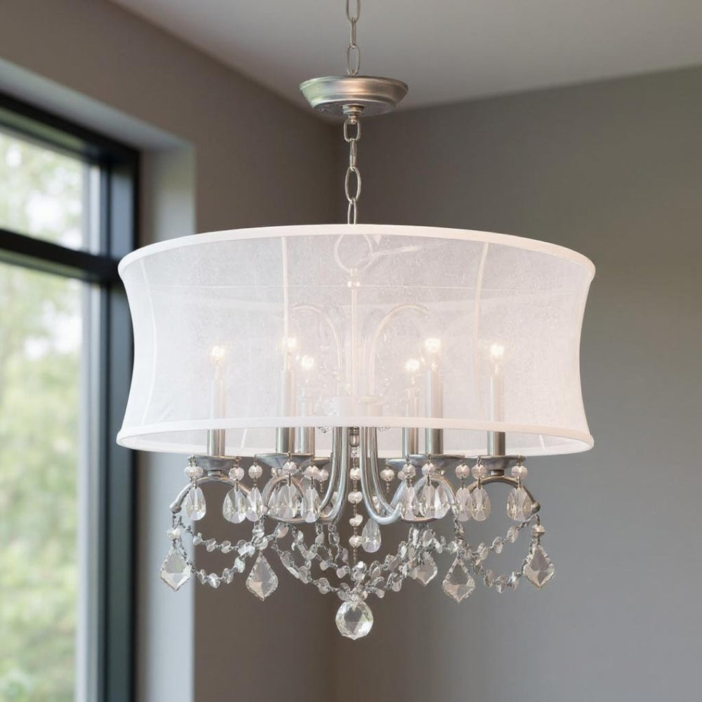 HomeRoots Six Light Dimmable Chandelier with Modern Cylinder Shades for Versatile Home Lighting Solutions 687804