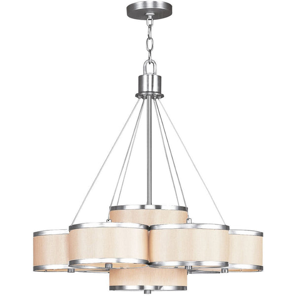 HomeRoots Nickel Seven-Light Dimmable Chandelier – Modern Metal Design with Soft Shades for Elegant Spaces 687806