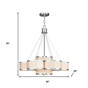 HomeRoots Nickel Seven-Light Dimmable Chandelier – Modern Metal Design with Soft Shades for Elegant Spaces 687806