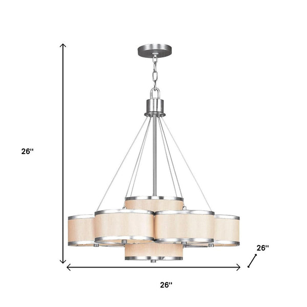 HomeRoots Nickel Seven-Light Dimmable Chandelier – Modern Metal Design with Soft Shades for Elegant Spaces 687806