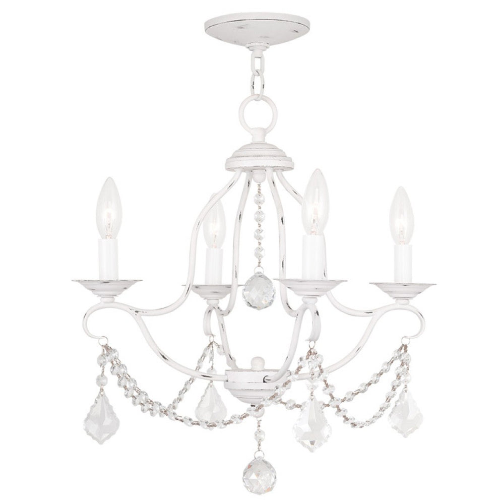 HomeRoots Antiqued White Four-Light Metal Chandelier – Dimmable, Stylish Illumination for Modern Spaces 687810