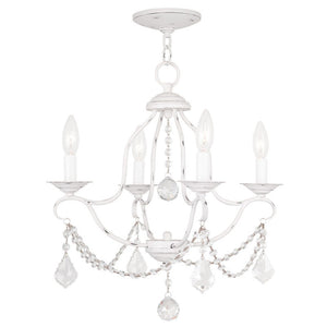 HomeRoots Antiqued White Four-Light Metal Chandelier – Dimmable, Stylish Illumination for Modern Spaces 687810