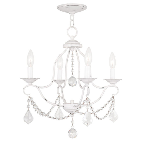 HomeRoots Antiqued White Four-Light Metal Chandelier – Dimmable, Stylish Illumination for Modern Spaces 687810
