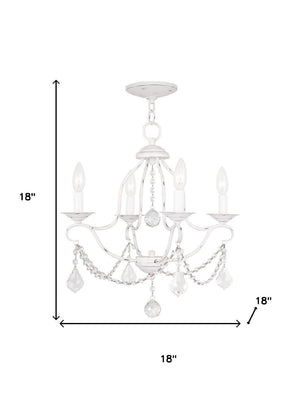 HomeRoots Antiqued White Four-Light Metal Chandelier – Dimmable, Stylish Illumination for Modern Spaces 687810