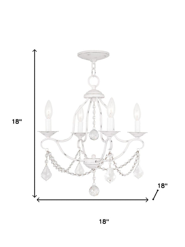 HomeRoots Antiqued White Four-Light Metal Chandelier – Dimmable, Stylish Illumination for Modern Spaces 687810