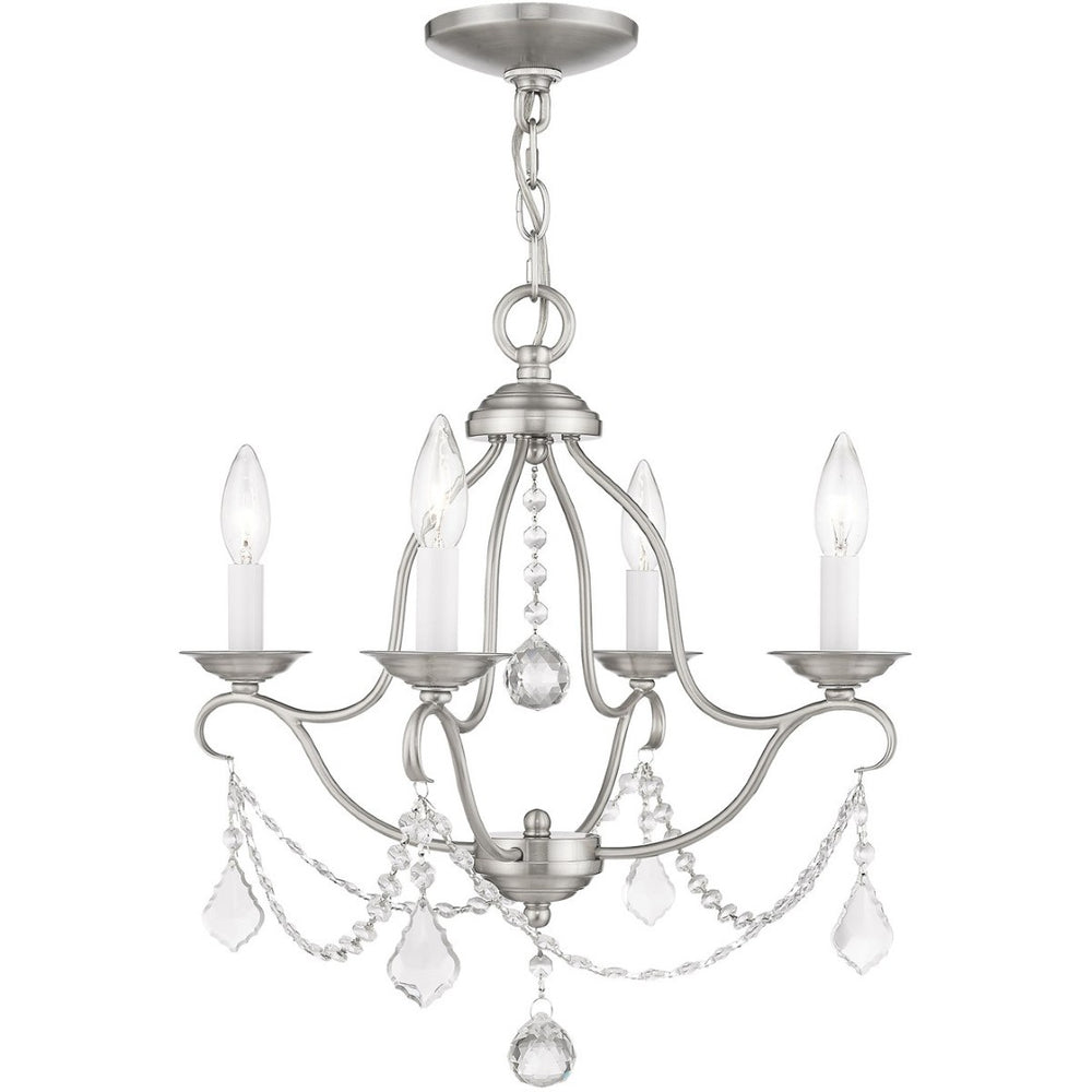 HomeRoots Nickel Four-Light Dimmable Chandelier – Stylish Metal Fixture with Cylinder Shades for Modern Spaces 687812