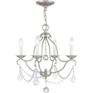 HomeRoots Nickel Four-Light Dimmable Chandelier – Stylish Metal Fixture with Cylinder Shades for Modern Spaces 687812