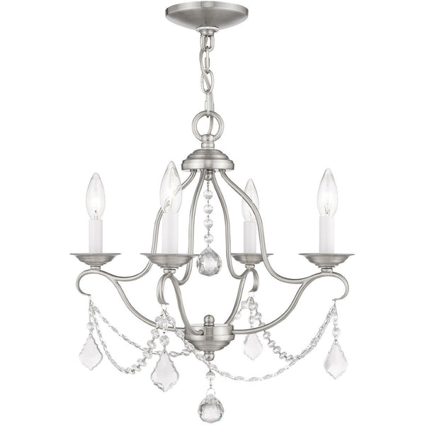 HomeRoots Nickel Four-Light Dimmable Chandelier – Stylish Metal Fixture with Cylinder Shades for Modern Spaces 687812