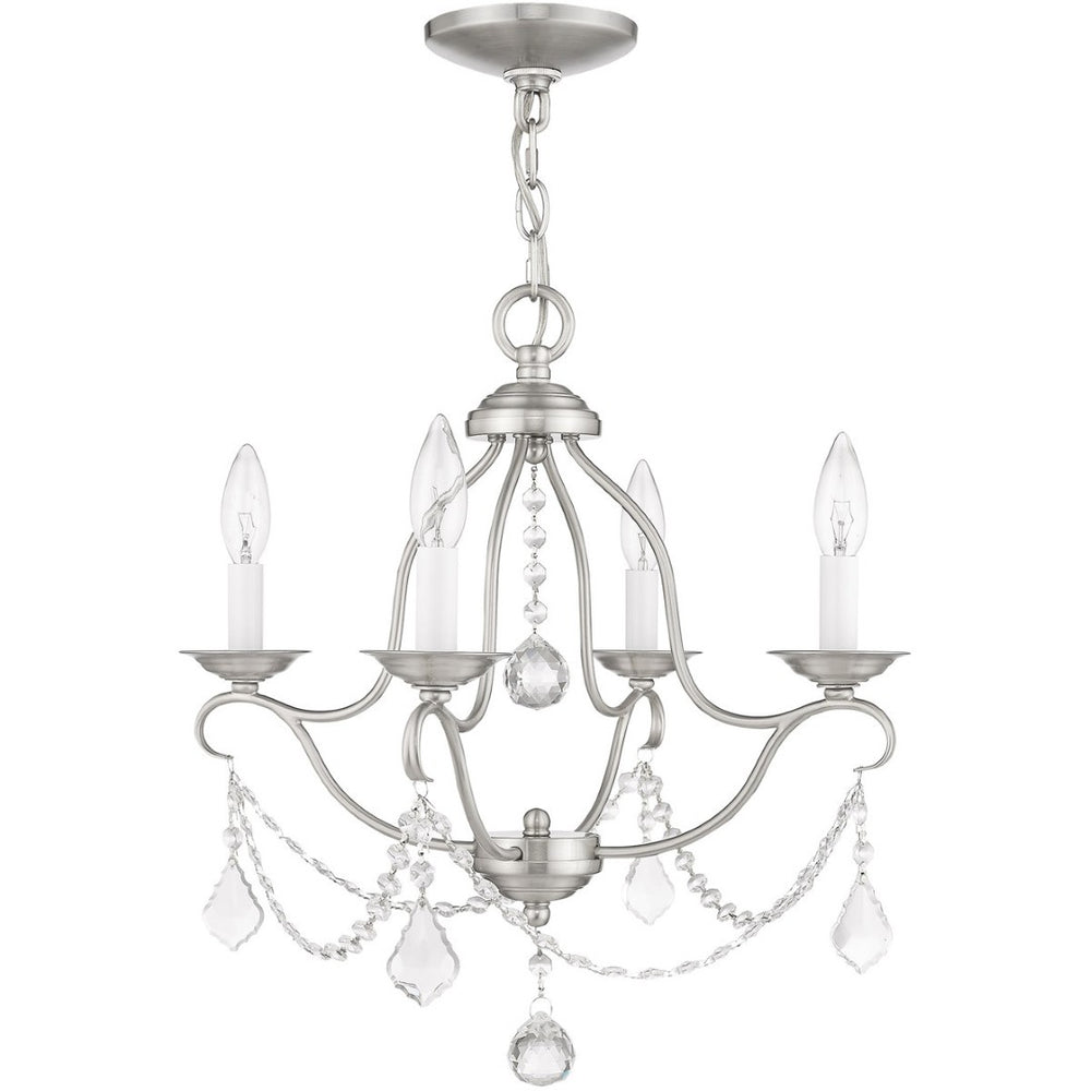 HomeRoots Nickel Four-Light Dimmable Chandelier – Stylish Metal Fixture with Cylinder Shades for Modern Spaces 687812