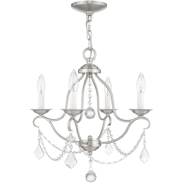 HomeRoots Nickel Four-Light Dimmable Chandelier – Stylish Metal Fixture with Cylinder Shades for Modern Spaces 687812