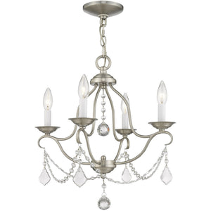 HomeRoots Nickel Four-Light Dimmable Chandelier – Stylish Metal Fixture with Cylinder Shades for Modern Spaces 687812