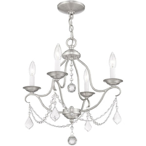HomeRoots Nickel Four-Light Dimmable Chandelier – Stylish Metal Fixture with Cylinder Shades for Modern Spaces 687812