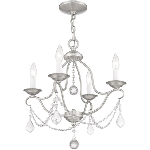 HomeRoots Nickel Four-Light Dimmable Chandelier – Stylish Metal Fixture with Cylinder Shades for Modern Spaces 687812