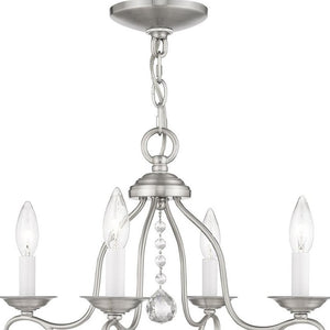 HomeRoots Nickel Four-Light Dimmable Chandelier – Stylish Metal Fixture with Cylinder Shades for Modern Spaces 687812