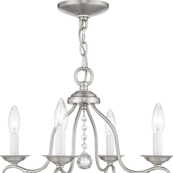 HomeRoots Nickel Four-Light Dimmable Chandelier – Stylish Metal Fixture with Cylinder Shades for Modern Spaces 687812