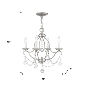 HomeRoots Nickel Four-Light Dimmable Chandelier – Stylish Metal Fixture with Cylinder Shades for Modern Spaces 687812