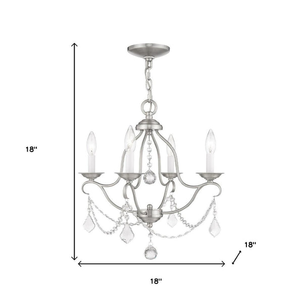 HomeRoots Nickel Four-Light Dimmable Chandelier – Stylish Metal Fixture with Cylinder Shades for Modern Spaces 687812