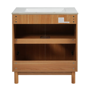 English Elm 29.9-inch Transitional Bathroom Vanity with Ceramic Sink Soft-close Doors Wood Legs N729P339777O