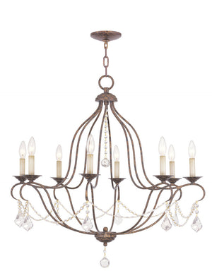 HomeRoots Eight Light Dimmable Chandelier with Sleek Cylinder Shades for Modern Elegance and Versatile Illumination 687819