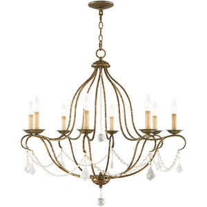 HomeRoots Eight Light Dimmable Chandelier with Sleek Cylinder Shades for Modern Elegance and Versatile Illumination 687819