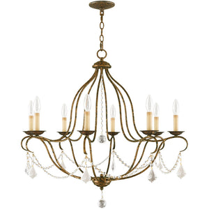 HomeRoots Eight Light Dimmable Chandelier with Sleek Cylinder Shades for Modern Elegance and Versatile Illumination 687819