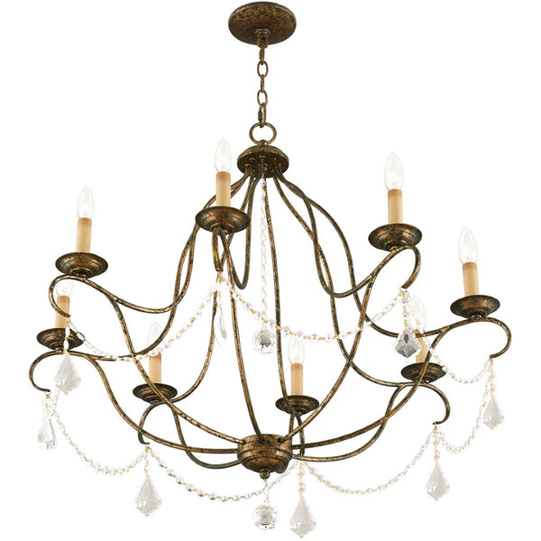HomeRoots Eight Light Dimmable Chandelier with Sleek Cylinder Shades for Modern Elegance and Versatile Illumination 687819