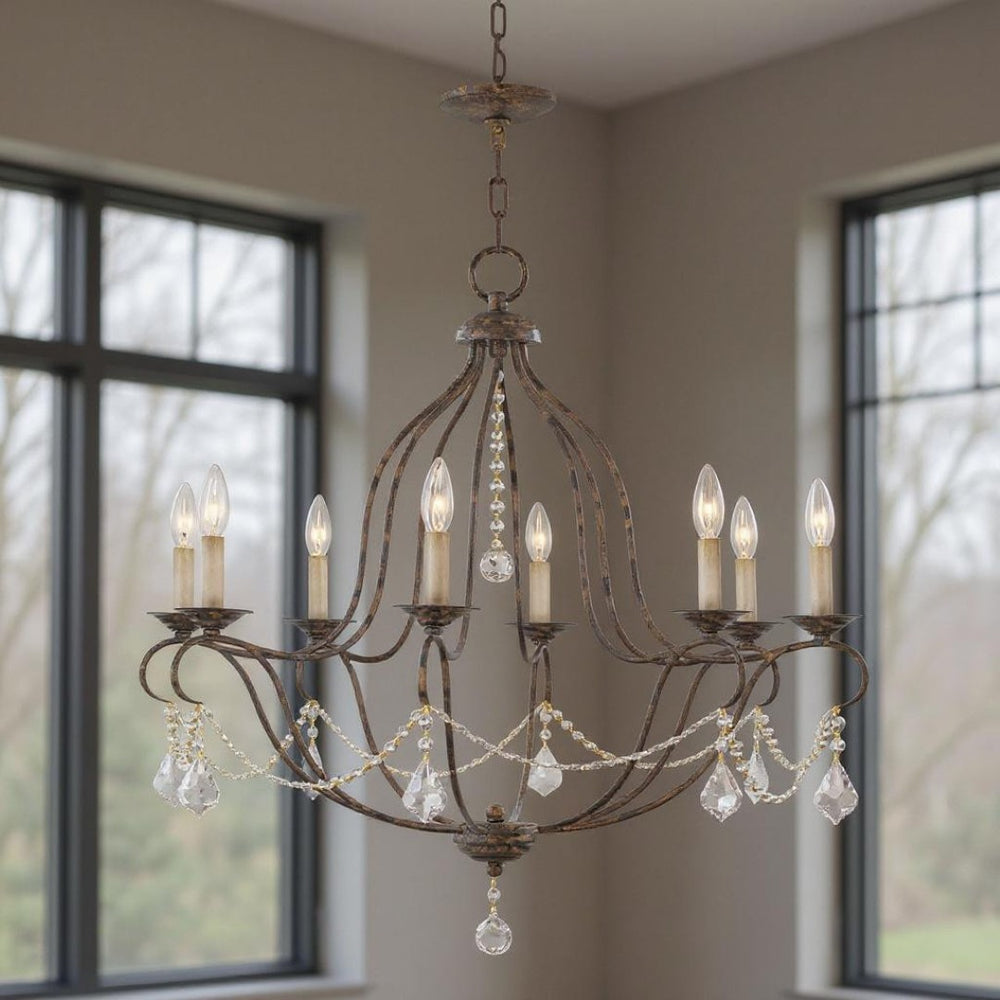 HomeRoots Eight Light Dimmable Chandelier with Sleek Cylinder Shades for Modern Elegance and Versatile Illumination 687819