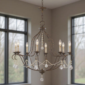 HomeRoots Eight Light Dimmable Chandelier with Sleek Cylinder Shades for Modern Elegance and Versatile Illumination 687819