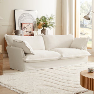 English Elm 87.4'' Cloud Couch Deep Seat Sofa with Removable Washable Covers, Concealed Legs, Plush Pillows, Ivory W2357P261725