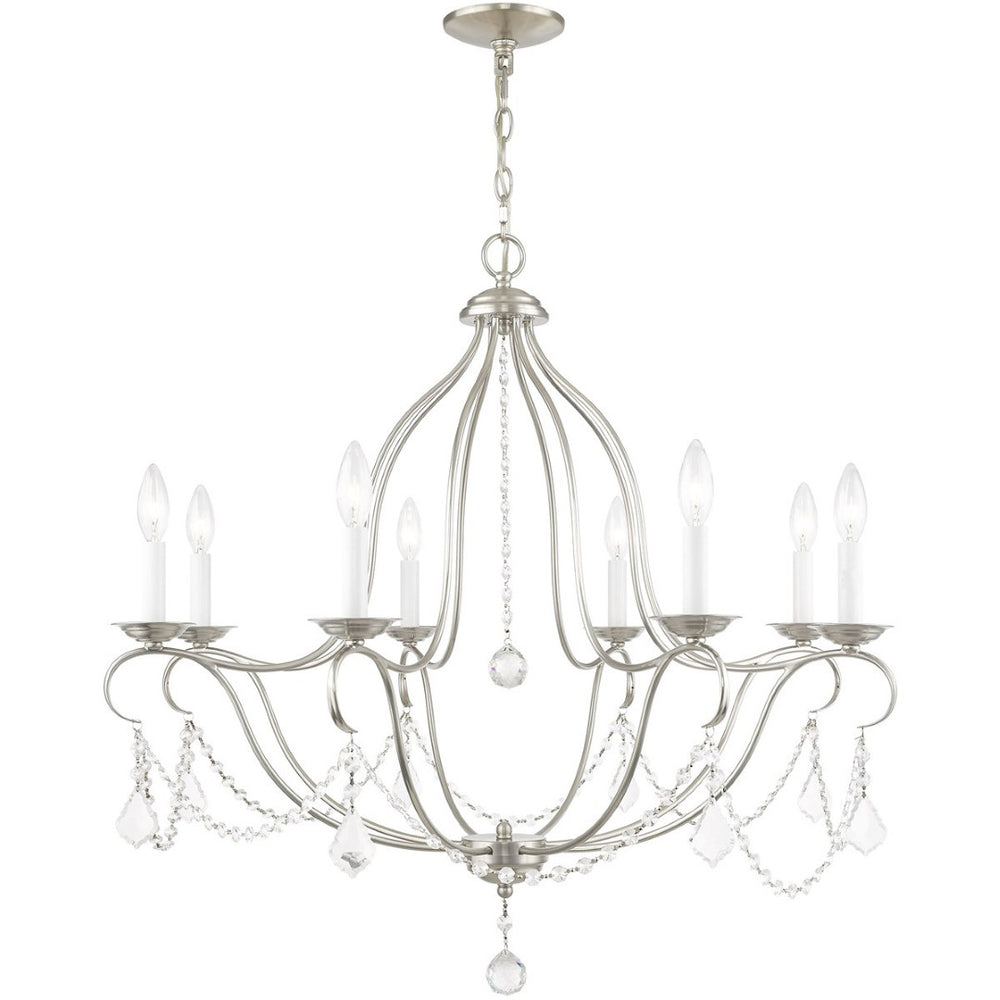 HomeRoots Nickel Elegant Eight-Light Dimmable Chandelier with Fabric Shades for Stylish Ambient Illumination 687820