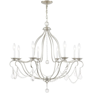HomeRoots Nickel Elegant Eight-Light Dimmable Chandelier with Fabric Shades for Stylish Ambient Illumination 687820