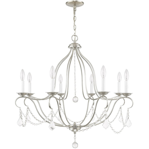 HomeRoots Nickel Elegant Eight-Light Dimmable Chandelier with Fabric Shades for Stylish Ambient Illumination 687820