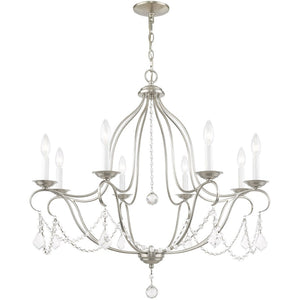 HomeRoots Nickel Elegant Eight-Light Dimmable Chandelier with Fabric Shades for Stylish Ambient Illumination 687820