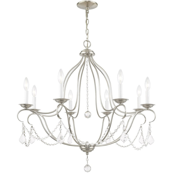 HomeRoots Nickel Elegant Eight-Light Dimmable Chandelier with Fabric Shades for Stylish Ambient Illumination 687820