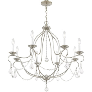 HomeRoots Nickel Elegant Eight-Light Dimmable Chandelier with Fabric Shades for Stylish Ambient Illumination 687820