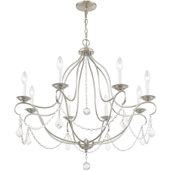 HomeRoots Nickel Elegant Eight-Light Dimmable Chandelier with Fabric Shades for Stylish Ambient Illumination 687820
