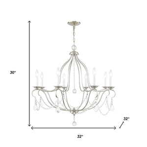 HomeRoots Nickel Elegant Eight-Light Dimmable Chandelier with Fabric Shades for Stylish Ambient Illumination 687820