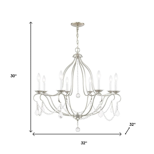 HomeRoots Nickel Elegant Eight-Light Dimmable Chandelier with Fabric Shades for Stylish Ambient Illumination 687820