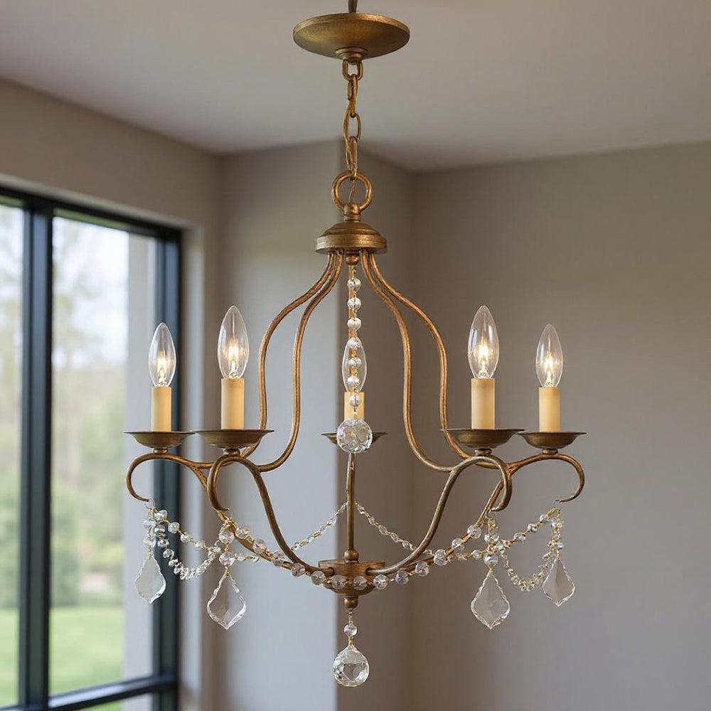 HomeRoots Five Light Dimmable Chandelier - Modern Steel Shades for Elegant Ambient Lighting in Any Room 687822