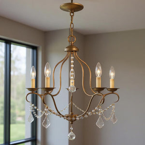 HomeRoots Five Light Dimmable Chandelier - Modern Steel Shades for Elegant Ambient Lighting in Any Room 687822