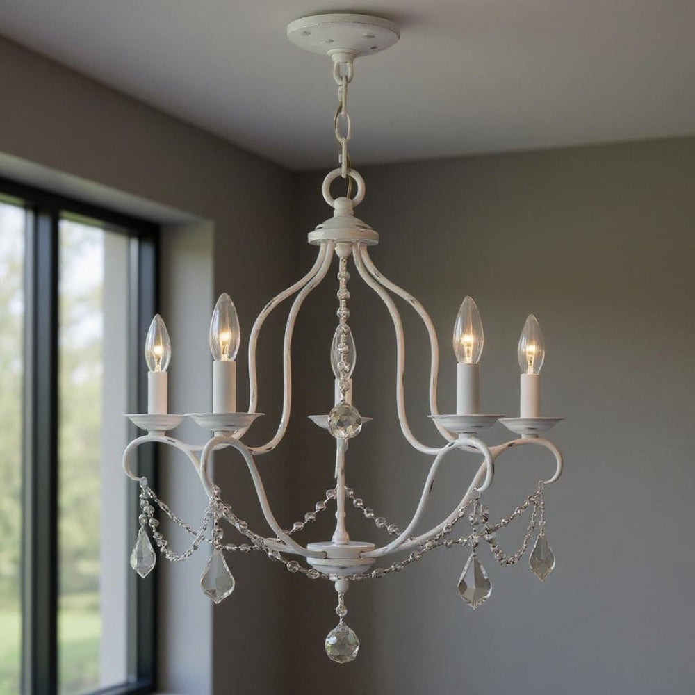 HomeRoots Five Light Dimmable Chandelier - Modern Cylindrical Shades for Elegant Home Ambiance & Style Upgrade 687823