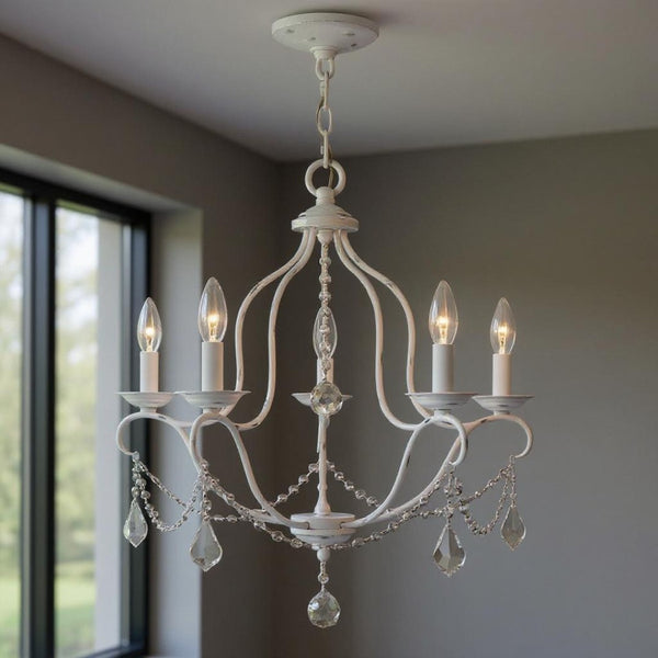 HomeRoots Five Light Dimmable Chandelier - Modern Cylindrical Shades for Elegant Home Ambiance & Style Upgrade 687823