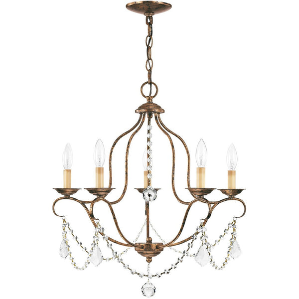 HomeRoots Five Light Dimmable Chandelier - Elegant Cylinder Shades for Modern Ambiance in Any Room 687824