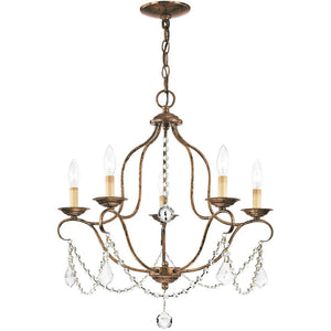 HomeRoots Five Light Dimmable Chandelier - Elegant Cylinder Shades for Modern Ambiance in Any Room 687824