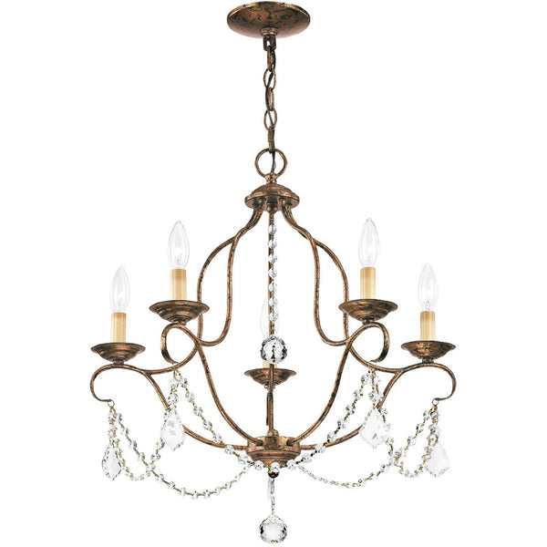 HomeRoots Five Light Dimmable Chandelier - Elegant Cylinder Shades for Modern Ambiance in Any Room 687824