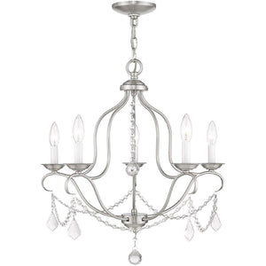 HomeRoots Five Light Dimmable Chandelier - Modern Steel Fixture with Cylinder Shades for Elegant Ambiance 687825