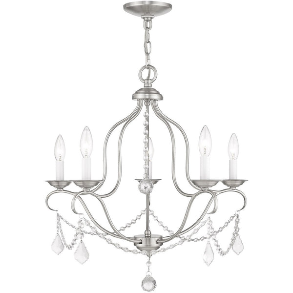 HomeRoots Five Light Dimmable Chandelier - Modern Steel Fixture with Cylinder Shades for Elegant Ambiance 687825