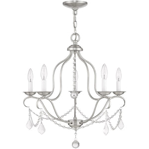 HomeRoots Five Light Dimmable Chandelier - Modern Steel Fixture with Cylinder Shades for Elegant Ambiance 687825