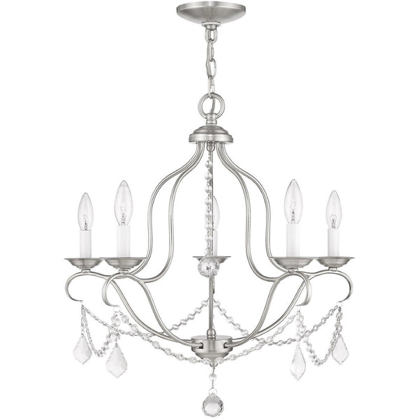 HomeRoots Five Light Dimmable Chandelier - Modern Steel Fixture with Cylinder Shades for Elegant Ambiance 687825